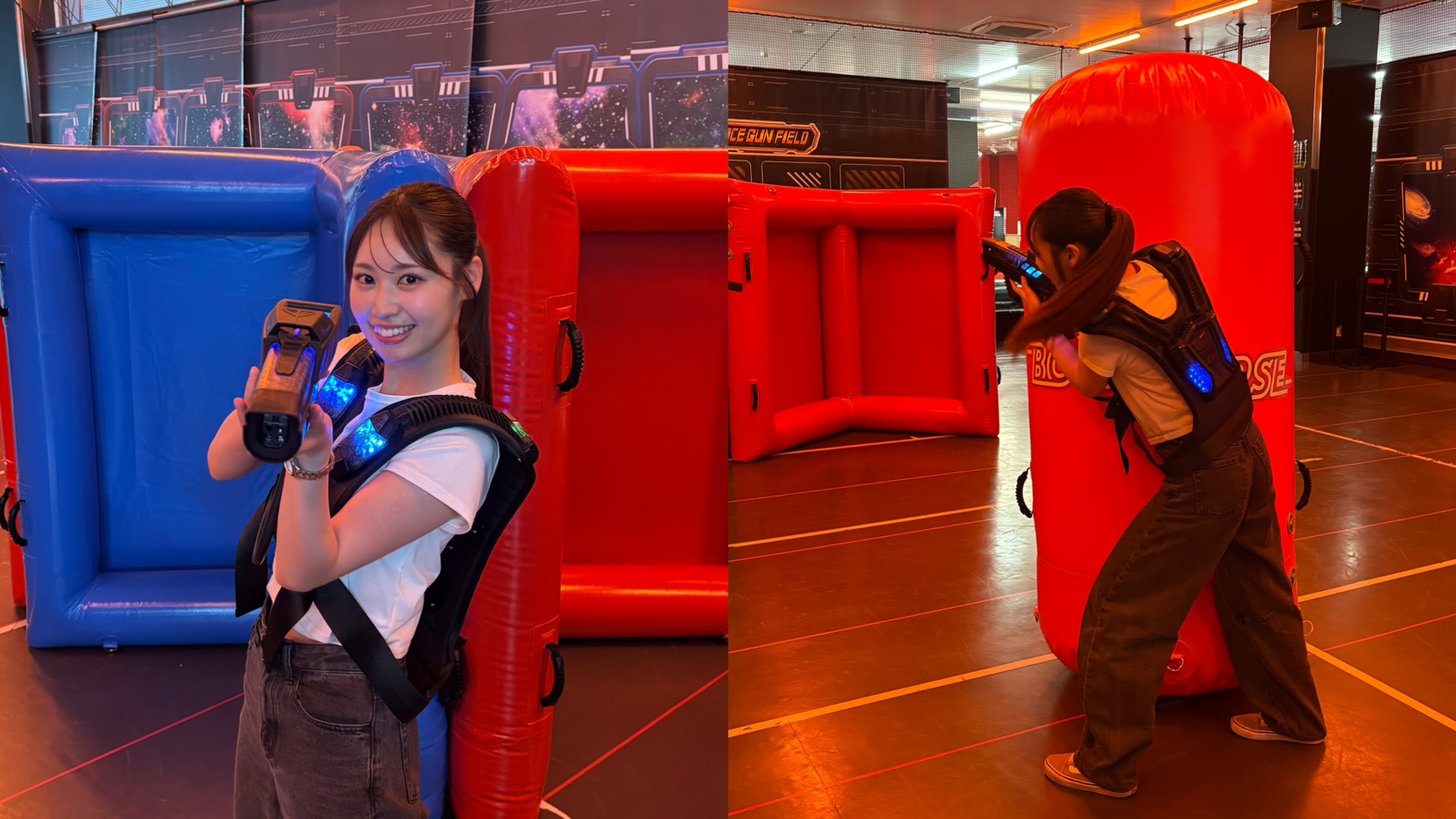 BOOTVERSE仙台ベガロポリス店のスペースガンフィールドで遊んでいる様子